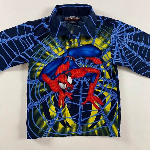 Vintage Spiderman Movie Promo Shirt Toddler Boys Size 4 Button Up Marvel Comics - Picture 2 of 10